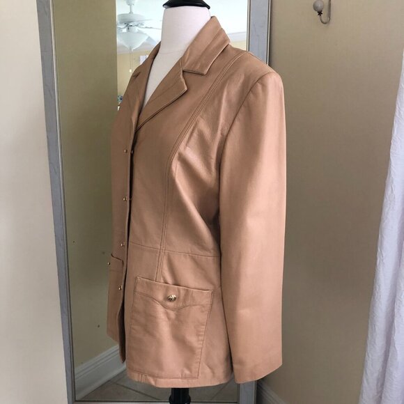 Vintage St. John Sport By Marie Gray 100% Leather Jacket Camel Size Medium EUC - Picture 4 of 16
